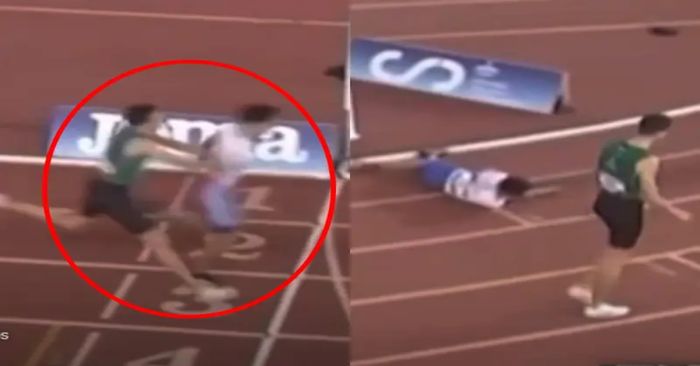 Empujó a su rival en la meta durante prueba de atletismo