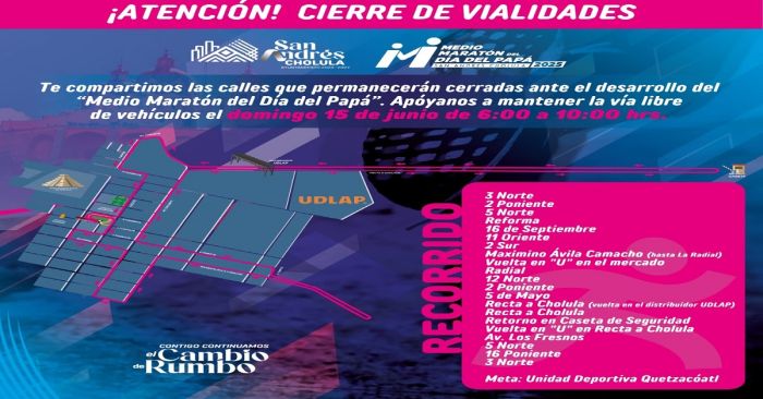 Habr&aacute; cierres viales por el Medio Marat&oacute;n del D&iacute;a del Padre