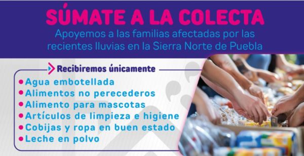 Invita San Andrés Cholula a apoyar a afectados por lluvias en Sierra Norte