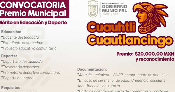 Lanzan convocatoria &quot;Premio Cuauhtli Cuautlancingo&quot;