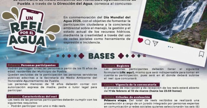 Lanza Ayuntamiento de Puebla la convocatoria "Un reel por el Agua"