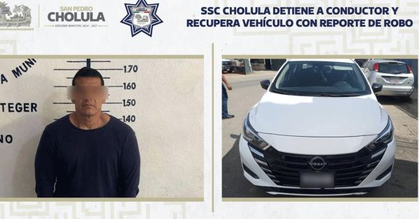 Detiene SSC Cholula a conductor y recupera veh&iacute;culo con reporte de robo