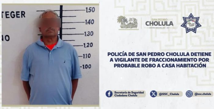 Detienen en San Pedro Cholula a vigilante por presunto robo a casa habitaci&oacute;n